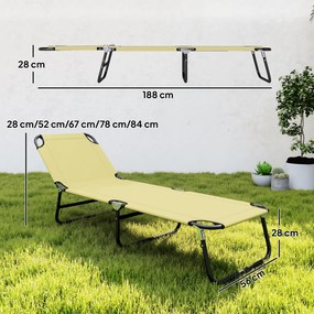 Outsunny Leżanka Plażowa Kremowa Metalowa Regulacja Oparcia 5 Pozycji Szybkoschnąca Tkanina 190x56x28cm | Aosom PL