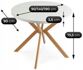 Stół Okrągły Rozkładany LUGO 90-190 cm Biały/Dąb Skandynawski