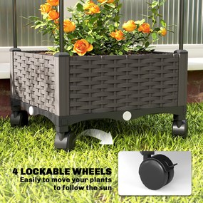 Outsunny Podwyższona grządka z kratką mobilna skrzynka na rośliny z rolką i otworem odpływowym, skrzynka 40 x 40 x 185 cm | Aosom PL