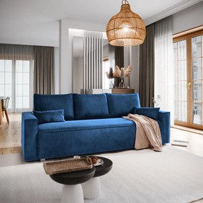 Masseno Sofa ALATRI z funkcją spania i pojemnikiem na pościel, Rozkładana sofa - Niebieski, MONOLITH 77