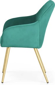 Zestaw 4 zielonych krzeseł welurowych na złotej podstawie - Terviso 3X