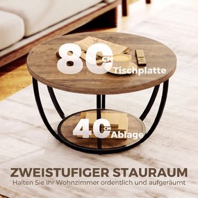 HOMCOM Stolik kawowy z 2 poziomami, stolik do salonu 80 x 80 x 43,8 cm, Brązowy/Czarny | Aosom PL