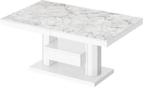 Nowoczesny ławostół z półką i szufladą Quadro Max marmur/biały