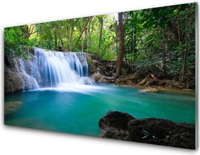 Szkło do Kuchni na Ścianę Ukryty Wodospad w Gęstwinie Lasu