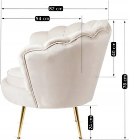 Fotel Wypoczynkowy do Salonu ANGEL Kremowy Muszelka Welurowy Nowoczesny