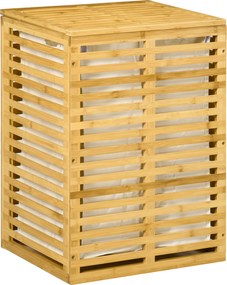 HOMCOM Kosz na Bieliznę z Bambusa 63 L z Pokrywą i Wyjmowanym Workiem 44 x 37 x 62,5 cm, Drewno Naturalne