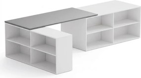 Biurko z przestrzenią do przechowywania BLOCK B02, 320x160 cm, biały/grafit