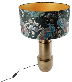 Lampa stołowa z abażurem z aksamitu w kolorze brązu i zieleni pawiej ze złotem 50 cm - Bruut ArtDeco Oswietlenie wewnetrzne