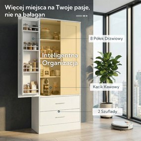 HOMCOM Szafka kuchenna 159 cm, regulowane półki, 2 szuflady, do kuchni, jadalni, płyta wiórowa, MDF, biały