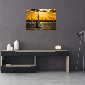 Obraz na szkle - jacht o zachodzie słońca (70x50 cm)