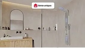 Panel prysznicowy z hydromasażem termostatycznym z diodami LED FELICITA - 20*165cm - Srebrny
