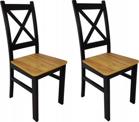 2x Krzesło drewniane Krzyżak czarny dąb craft LOFT czarne nogi