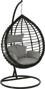 Wiszący fotel TARINO ze stojakiem, czarny/szara poduszka