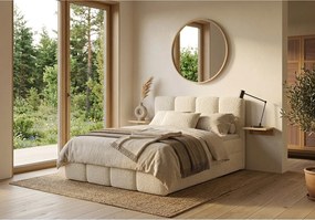 Stylowe łóżko tapicerowane KORA 160x200 cm w tkaninie CENTAUR 1 złamanej bieli