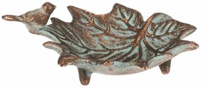 Metalowa pićka Liść klonu z ptaszkami Romance, 17x 16 x 6 cm, miedziana
