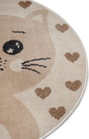 Dywan dziecięcy Adventures – Uroczy kotek kremowo-beżowy koło 140 cm x 140 cm Atest Oeko-Tex