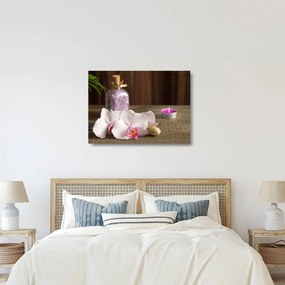 Obraz na szkle - Świeca i orchidee (70x50 cm)