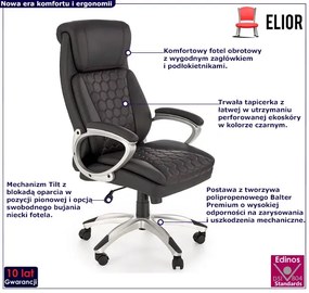 Czarny fotel obrotowy tapicerowany perforowaną ekoskórą - Efro
