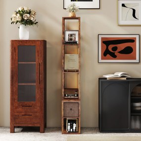 HOMCOM Lampa stojąca LED z półkami, regulowana jasność, włącznik nożny, rustykalny brąz | Aosom PL