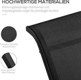 Outsunny Zestaw leżaków ogrodowych z stolikiem 2 sztuki Oddychająca tkanina Stabilna konstrukcja Czarny | Aosom PL
