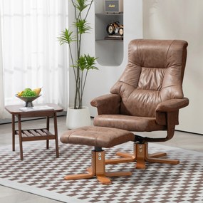 HOMCOM Fotel Relaksacyjny Obrotowy 360° z Podnóżkiem Brązowy Oddychające Pokrycie Komfortowe Odchylanie | Aosom PL