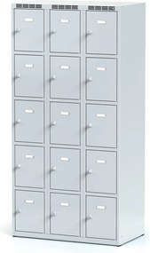 Alfa 3 Szafka skrytkowa S6, 15 schowków, 1800 x 900 x 500 mm, zamek cylindryczny, drzwi szare