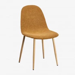Krzesło Do Jadalni Glamm Deluxe Z Tkaniny Bouclé Natural Wood & Bouclé Miód Żółty - Sklum