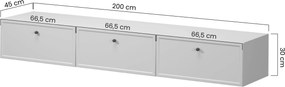 Szafka RTV wisząca Lorini 200 cm z szufladami - kaszmir / czarne uchwyty T-bar