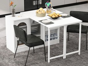 Wyspa kuchenna - z obrotowym, chowanym blatem - z przeszklonymi drzwiami i przestrzenią do przechowywania - MDF - Biały