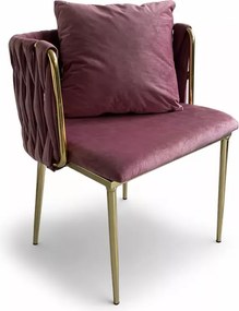 (Wyprzedaż) Eleganckie krzesło jadalniane plecione Magnum, różowy welur