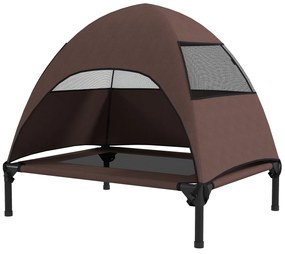 PawHut Leżanka dla Psów na Zewnątrz z Daszkiem, Podwyższone Łóżko dla Psów Średniej Wielkości, 76 x 61 x 71cm, Kawa