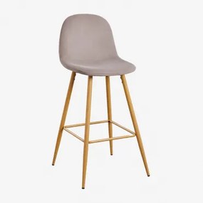 Zestaw 2 Wysokich Stołków Z Aksamitu Glamm Drewno Naturalne & Gris Topo & ↑75 Cm - Sklum