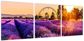 Obraz lawendowego pola (z zegarem) (90x30 cm)
