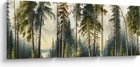 Obraz - Krajobraz lasów w stylu vintage (z zegarem) (90x30 cm)