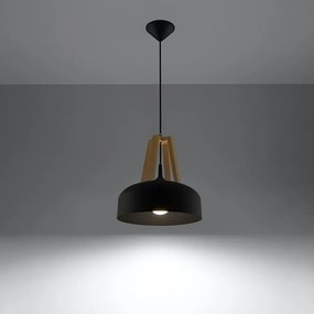 Lampy wiszące nowoczesny Solivo, stal/drewno - 1 źródło światła 3000K - L.30 x H.85 cm - czarny/naturalne drewno
