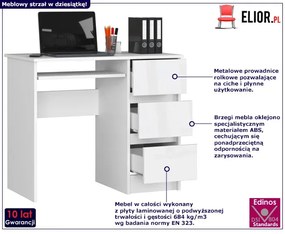 Białe klasyczne biurko z półkami i szufladą połysk - Miren 6X