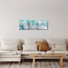 Obraz - Widok na fale oceanu (z zegarem) (90x30 cm)