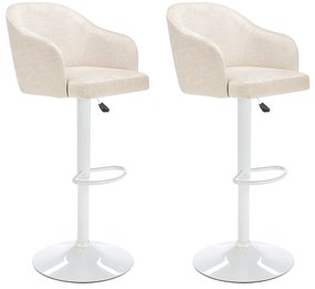 Zestaw 2 stołków barowych z tkaniny i metalu - Regulowana wysokość - Kremowy i biały - CARSTEN