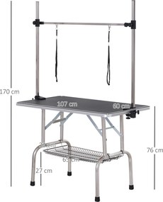 Stół trymerski Stół do strzyżenia z regulacją wysokości z dolnym koszem dla psów składany czarny | Aosom.pl