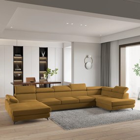 Masseno Narożnik MONTIVA z funkcją spania i pojemnikiem na pościel Narozniki U, Rozkładana sofa - Żółty, MONOLITH 48