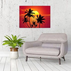 Obraz sylwetki wyspy z palmami (70x50 cm)