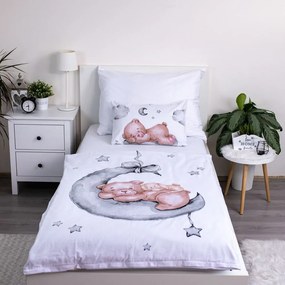 Biała bawełniana pościel dziecięca do łóżeczka 100x135 cm Teddy Bear "Ribbon" – Jerry Fabrics