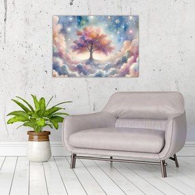 Obraz na szkle – Drzewo życia w chmurach (70x50 cm)