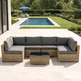 Modułowy narożnik ogrodowy Caldoro XL2501 technorattan, naturalny, poduszki szare