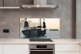 Szkło do Kuchni na Ścianę Statek u Wybrzeży Miasta