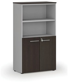 Szafa biurowa kombinowana PRIMO GRAY, drzwi na 2 poziomach, 1434 x 800 x 420 mm, szary/wenge