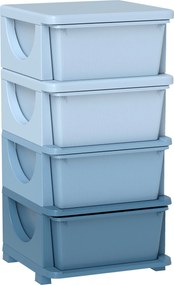 HOMCOM Pudełka do przechowywania dla dzieci, 3 szuflady, zaokrąglone krawędzie, podniesiony design, Plastik, Niebieskie