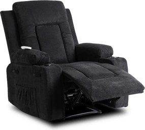 Fotel Masujący BOX 2 Rozkładany z Podnóżkiem Czarny Nowoczesny