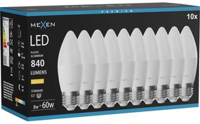 Mexen Nova 10x żarówka LED E27, C37, 8W, Ciepła - 3000K, 840 lm - L102-E27-0830-01x10