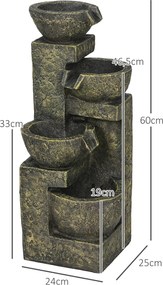 Outsunny Fontanna Ogrodowa Wodna Fontanna, regulacja prędkości, 25 x 24 x 60 cm, Czarny